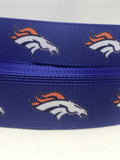 Denver Broncos inspired 7/8" & 1.5" grosgrain ribbon and/or coordinating 1" flatbacks.  Perfect for bow making and many other crafts.