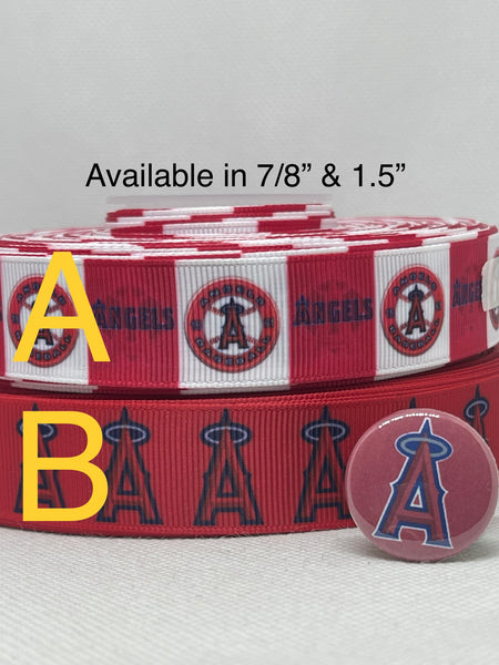 LOS ANGELES ANGELS inspired grosgrain ribbon and/or coordinating 1" flatbacks. Perfect for bow making and many other crafts.