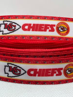 Kansas City Chiefs inspired grosgrain ribbon and/or coordinating 1" planar resin.  Perfect for bow making and many other crafts.