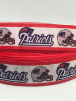 New England Patriots inspired grosgrain ribbon and/or coordinating 1" flatbacks. Perfect for bow making and many other crafts.