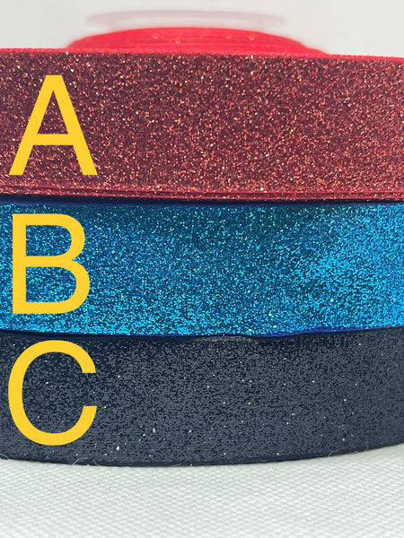 Solid glittered grosgrain ribbon.  Perfect for bow making and many other crafts.