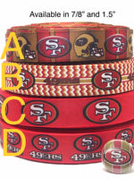 SAN FRANCISCO 49ERS inspired grosgrain ribbon and/or coordinating 1" flatbacks.  Perfect for bow making and many other crafts.