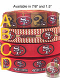 SAN FRANCISCO 49ERS inspired grosgrain ribbon and/or coordinating 1" flatbacks.  Perfect for bow making and many other crafts.