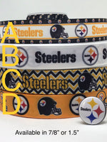 Pittsburgh Steelers inspired grosgrain ribbon and/or coordinating 1" flatbacks.  Perfect for bow making and many other crafts.