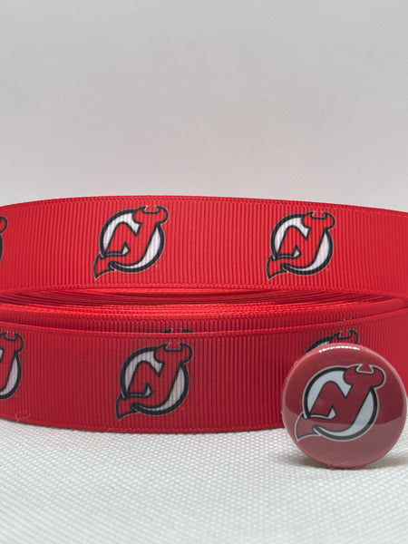 NEW JERSEY DEVILS inspired 7/8" grosgrain ribbon and/or coordinating 1" flatbacks.  Perfect for bow making and many other crafts.