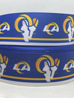 Los Angeles Rams inspired grosgrain ribbon and/or coordinating 1" flatbacks.  Perfect for bow making and many other crafts.