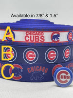 CHICAGO CUBS inspired grosgrain ribbon and/or coordinating 1" flatbacks. Perfect for bow making and many other crafs.