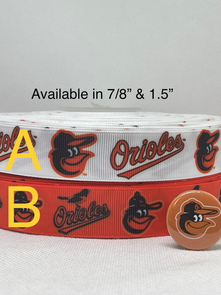 BALTIMORE ORIOLES inspired grosgrain ribbon and/or coordinating 1" flatbacks. Perfect for bow making and many other crafts.