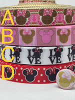 MINNIE MOUSE inspired grosgrain ribbon and/or coordinating 1" flatbacks. Perfect for bow making and many other crafts.