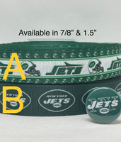 New York Jets inspired grosgrain ribbon and/or coordinating 1" flatbacks.  Perfect for bow making and many other crafts.