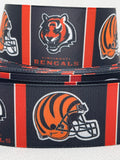 Cincinnati Bengals inspired grosgrain ribbon and/or coordinating 1" flatbacks.  Perfect for bow making and many other crafts.